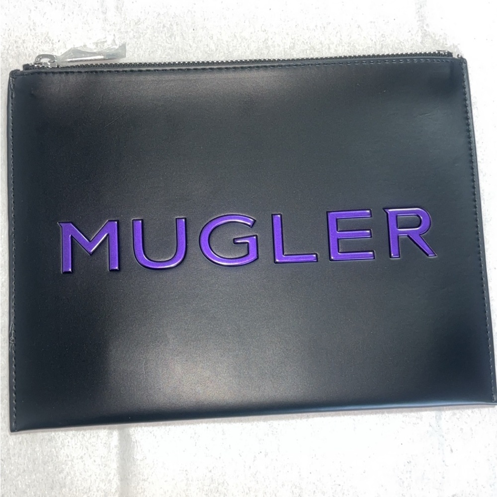 Mugler Men's Black Toiletry Bag with Purple Logo